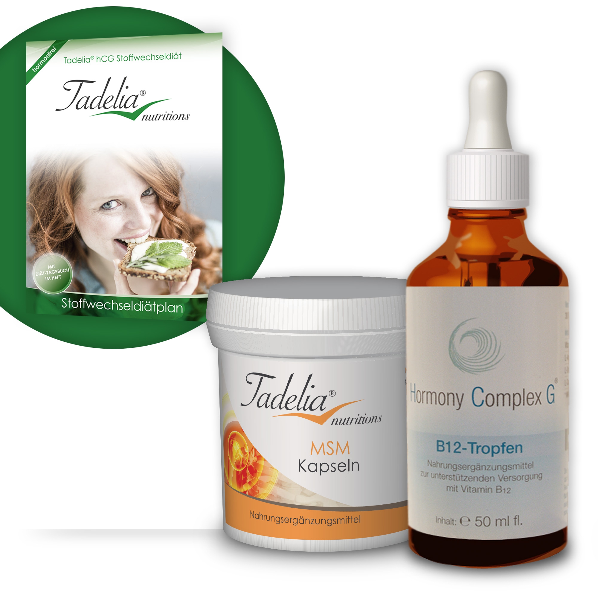 Tadelia® MSM mit Tadelia hCG Stoffwechseldiätplan + Hormony Complex G B12 Tropfe