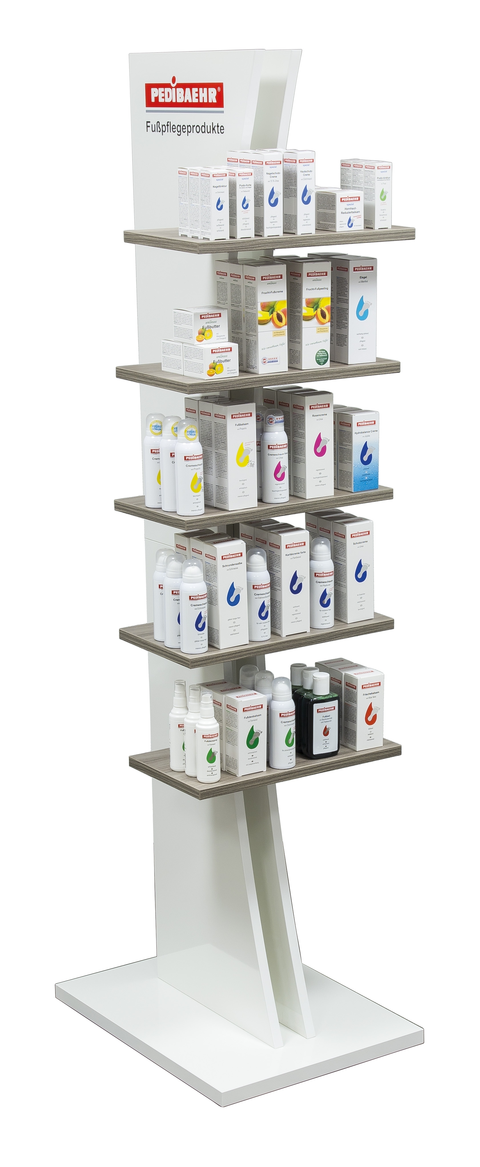 PEDIBAEHR - Bodendisplay mit Holzdekor-Regalböden ohne Inhalt