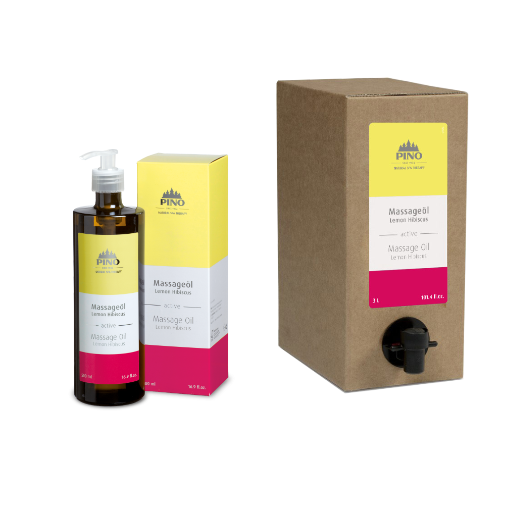 PINO naturreine Aroma Massageöle Lemon Hibiskus - active 0,5 l