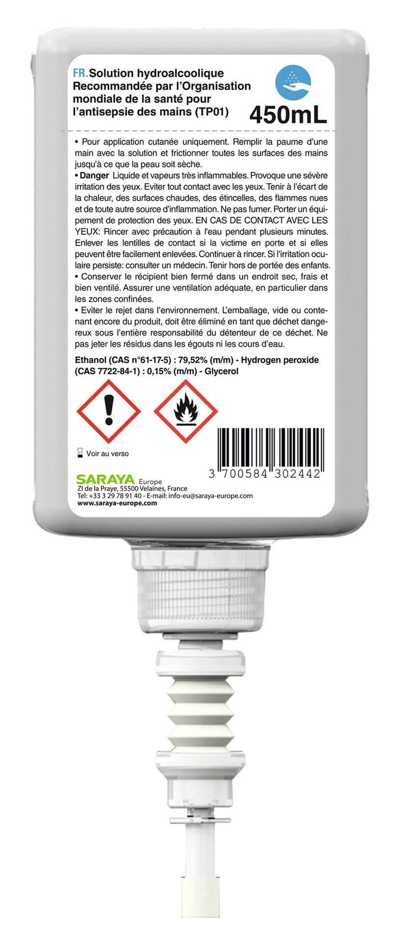 Saraya Alsoft WHO Händedesinfektion | 450 ml für Spender