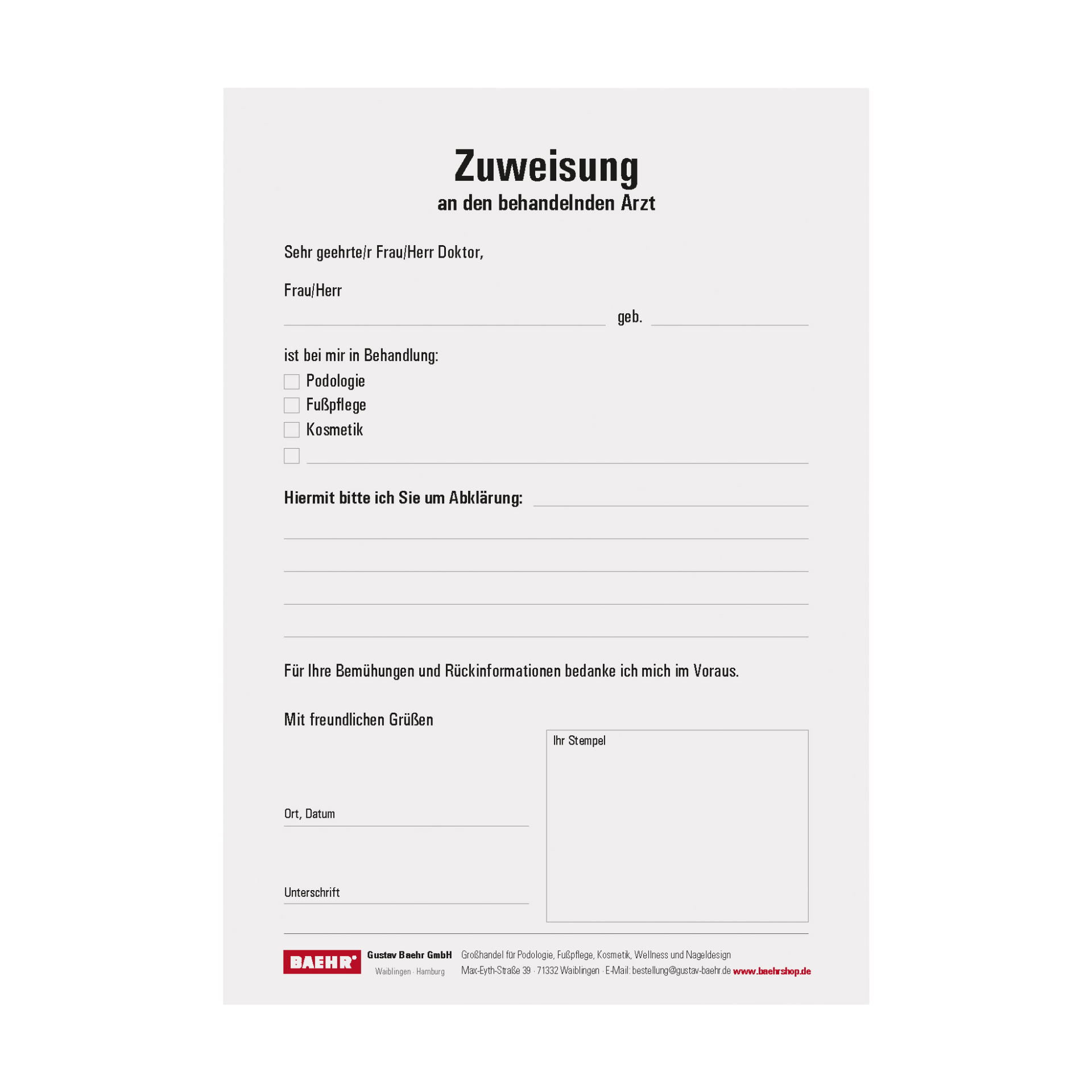 BAEHR Patientenzuweisungen 1 Block, 2 x 50 Blatt