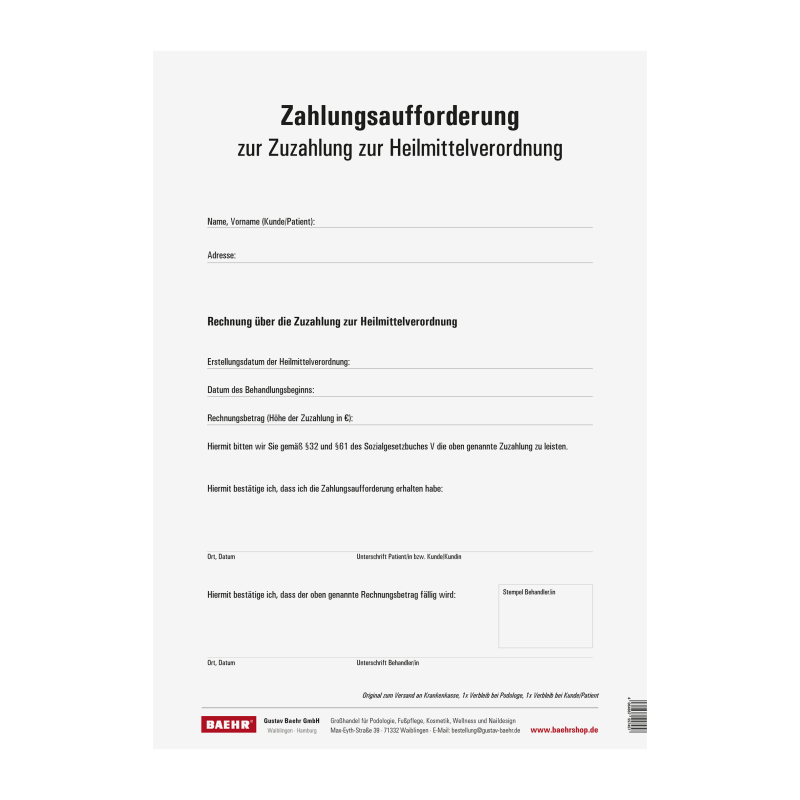 Zuzahlungsauforderung nach Heilmittel- verordnung, (3-fach) Block á 25 Stk.