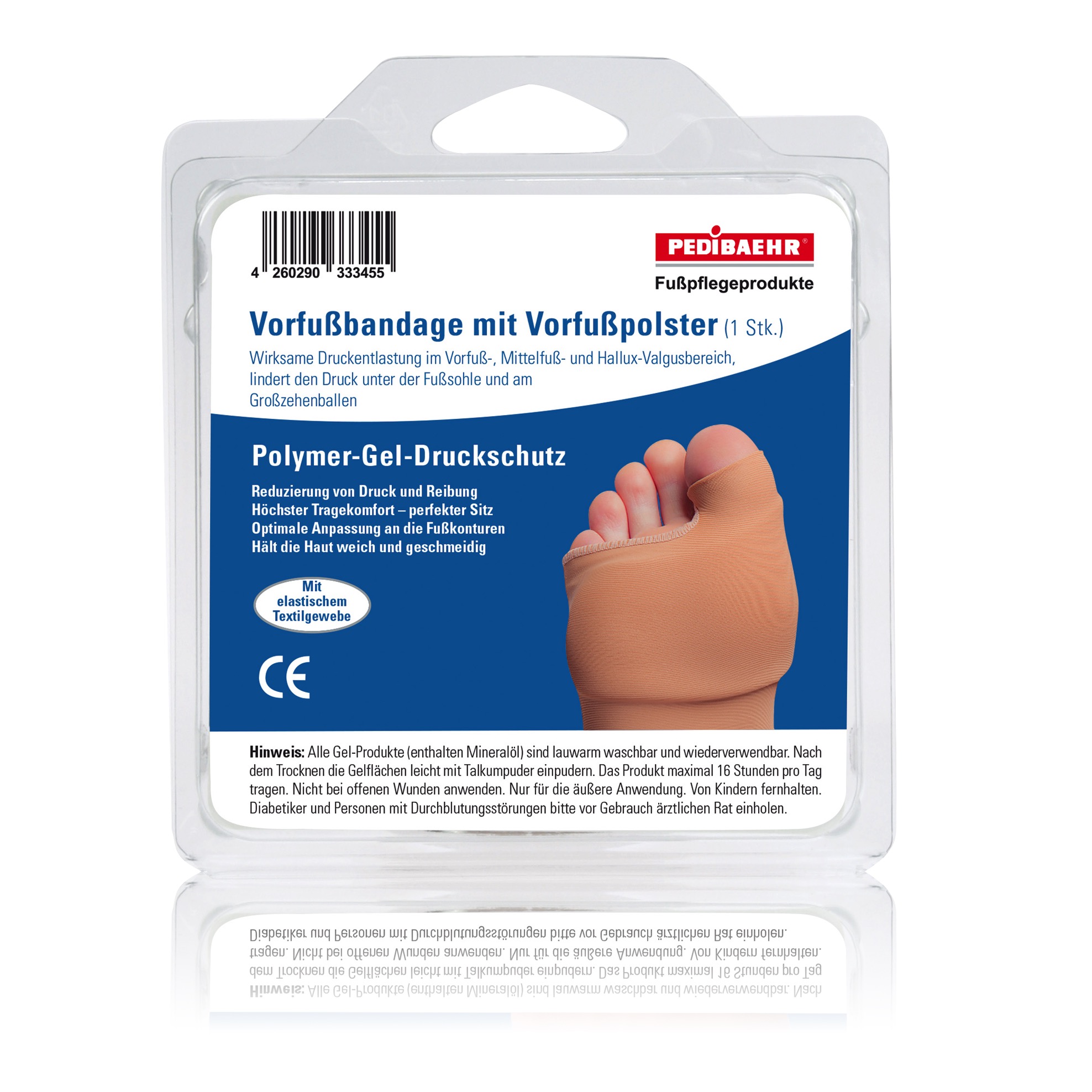Pedibaehr Gel-Vorfußbandage mit Vorfußpolster und Ballenschutz klein 1 Stück