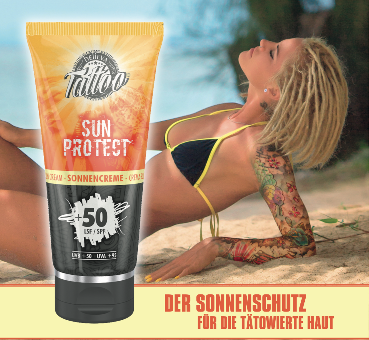 Believa Tattoo SunProtect Sonnencreme UVA +95 UVB +50 LSF/ SPF | 100 ml