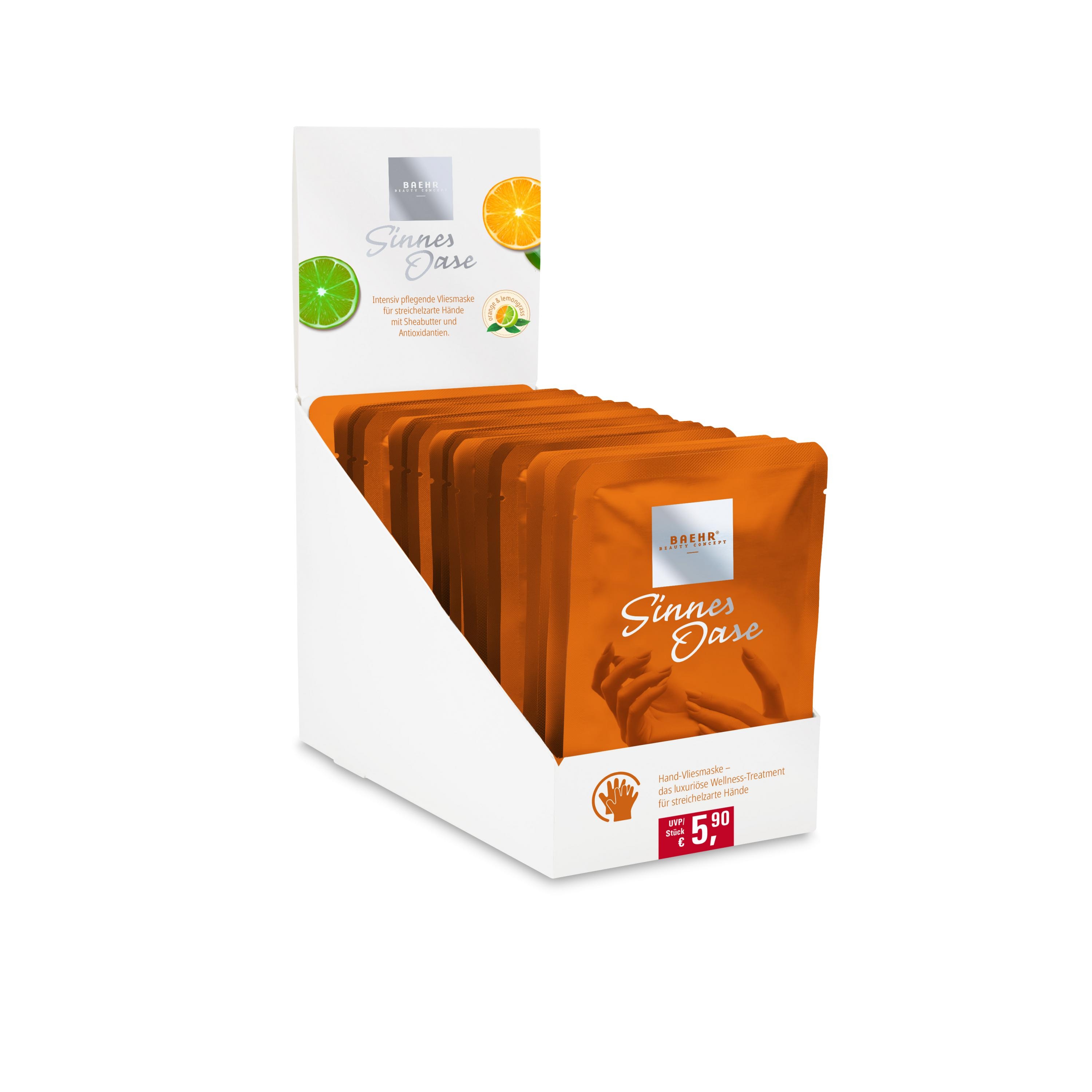 BAEHR BEAUTY CONCEPT Sinnes Oase Hand-VLIESMASKE Thekenaufsteller 30 Sachets a 2 Stück