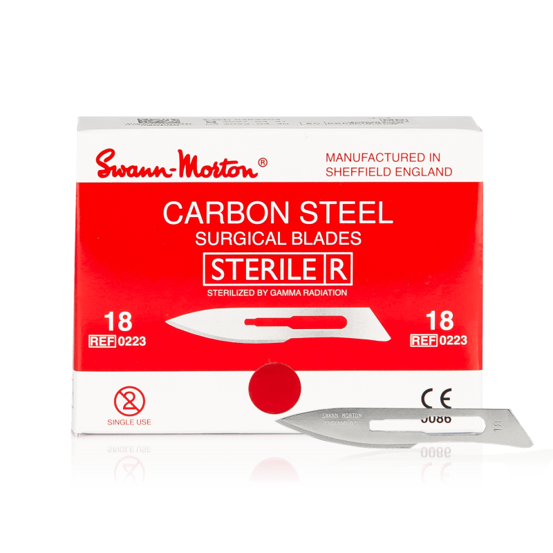 SWANN-MORTON Carbonstahl-Klingen Nr. 18 steril (100 Stück)