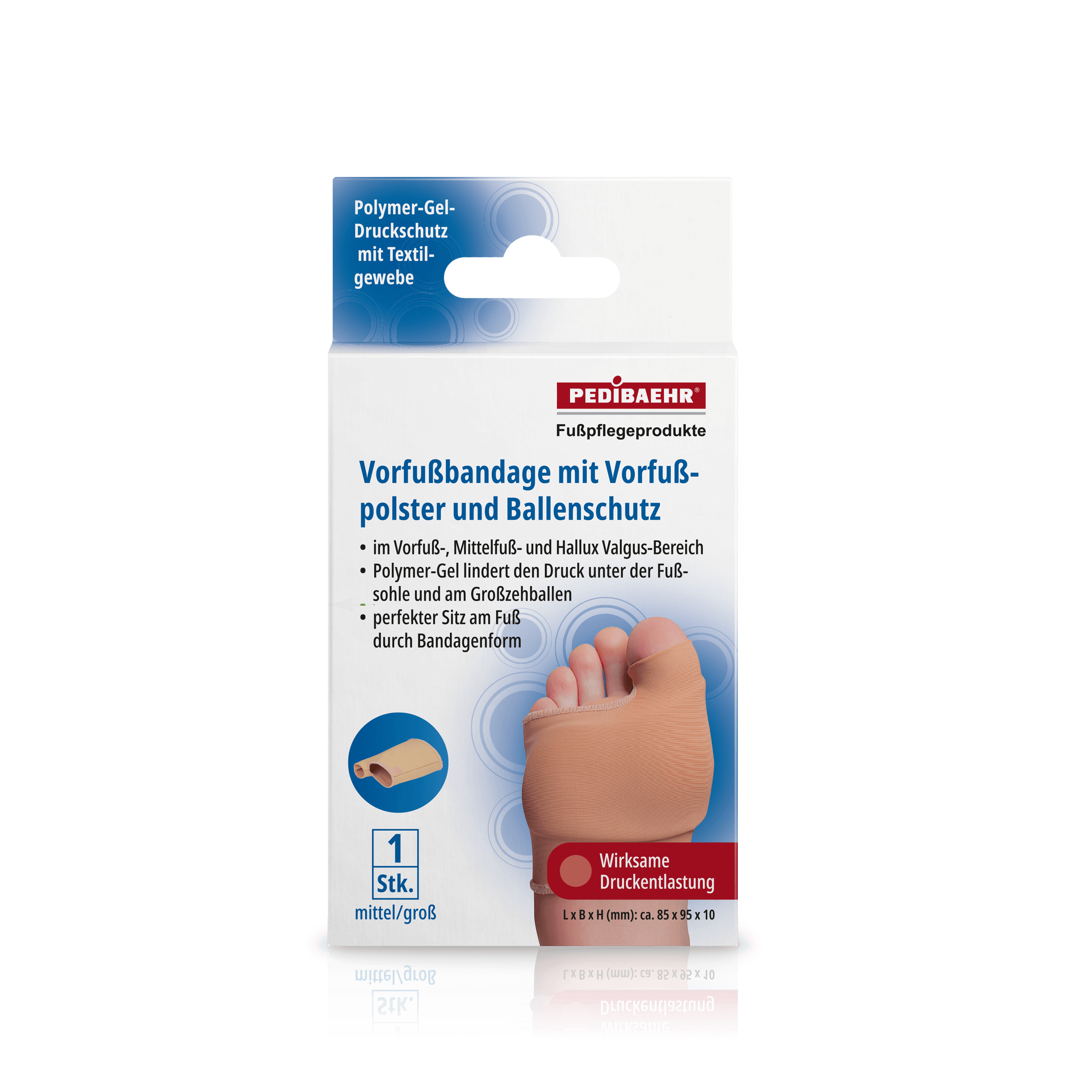 Pedibaehr Gel-Vorfußbandage mit Vorfußpolster und Ballenschutz mittel/groß 1 Stück