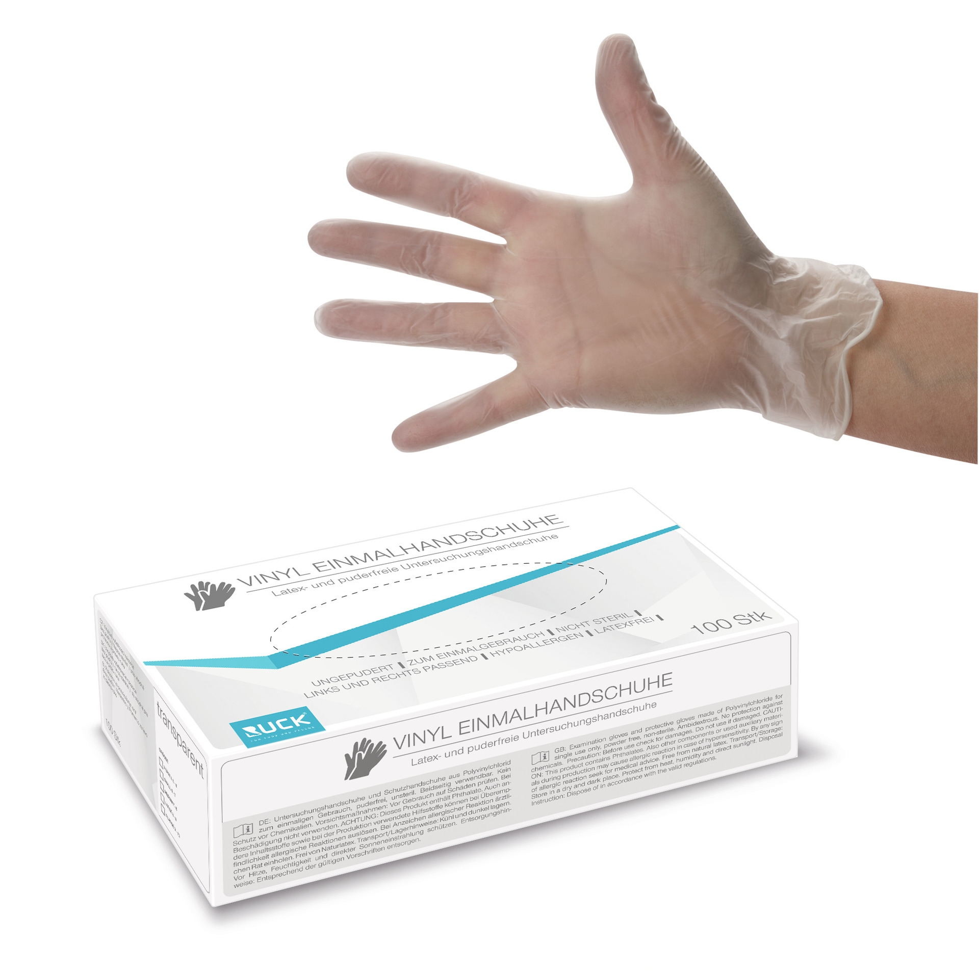 RUCK Vinyl-Einmalhandschuhe ungepudert | M mittel 100 Stück