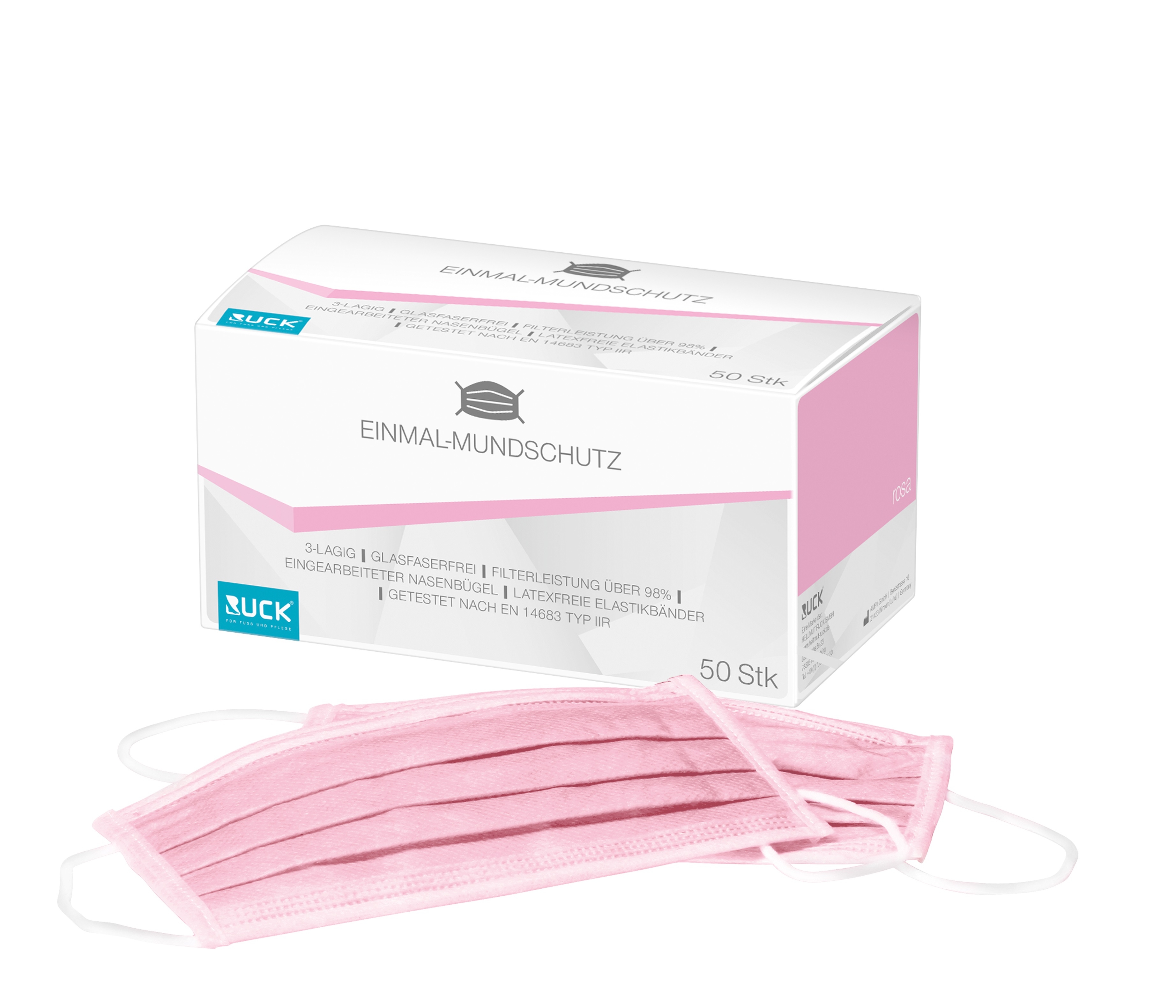 RUCK Einmal-Mundschutz rosa | 3-lagig EN 14683 Typ II R 50 Stück