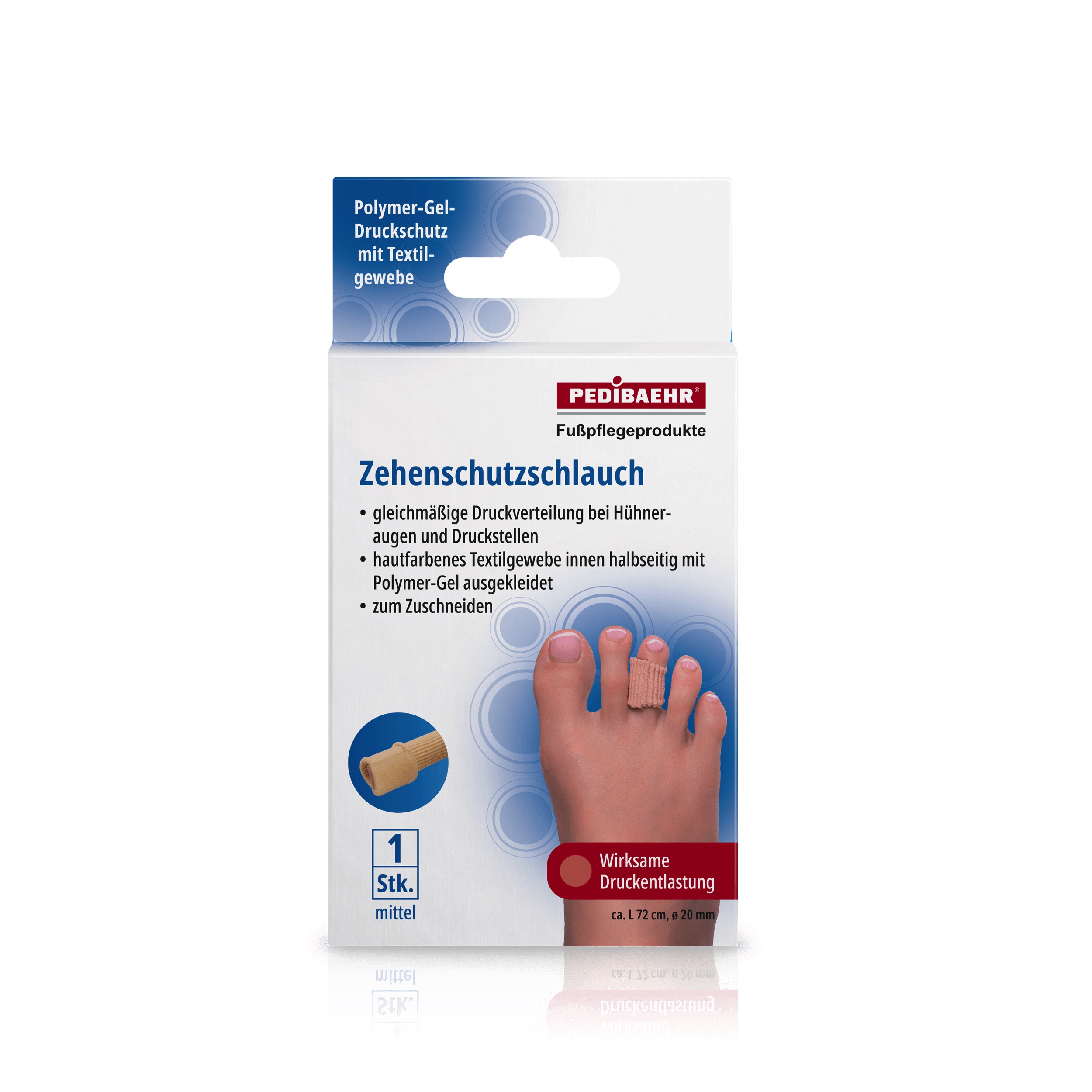 Pedibaehr Zehenschutz-Schlauch, Innenseite halbseitig mit Polymer-Gel, mittel, 1 Stück