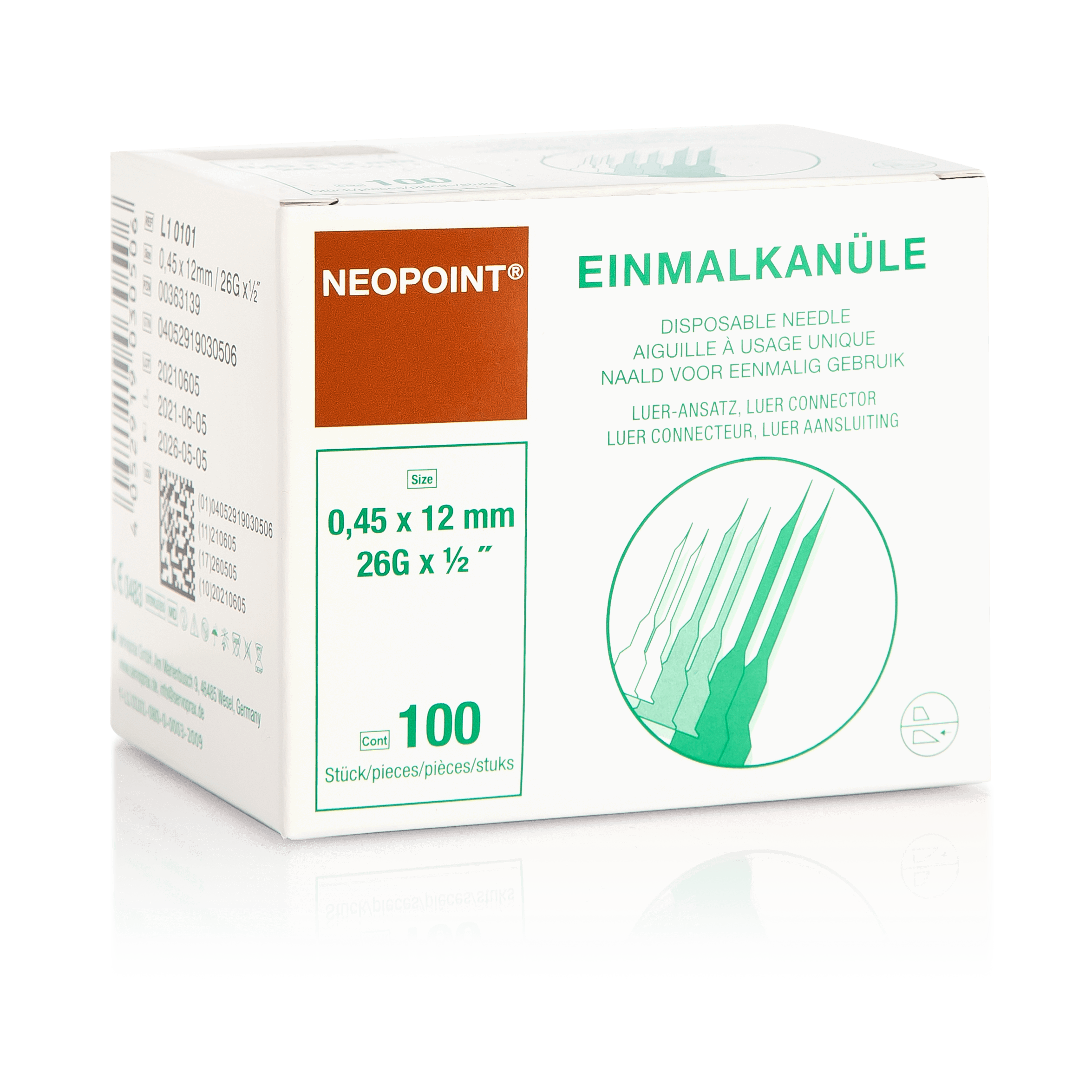 Neopoint Einmalkanülen 0,45 x 12 mm 100 Stück