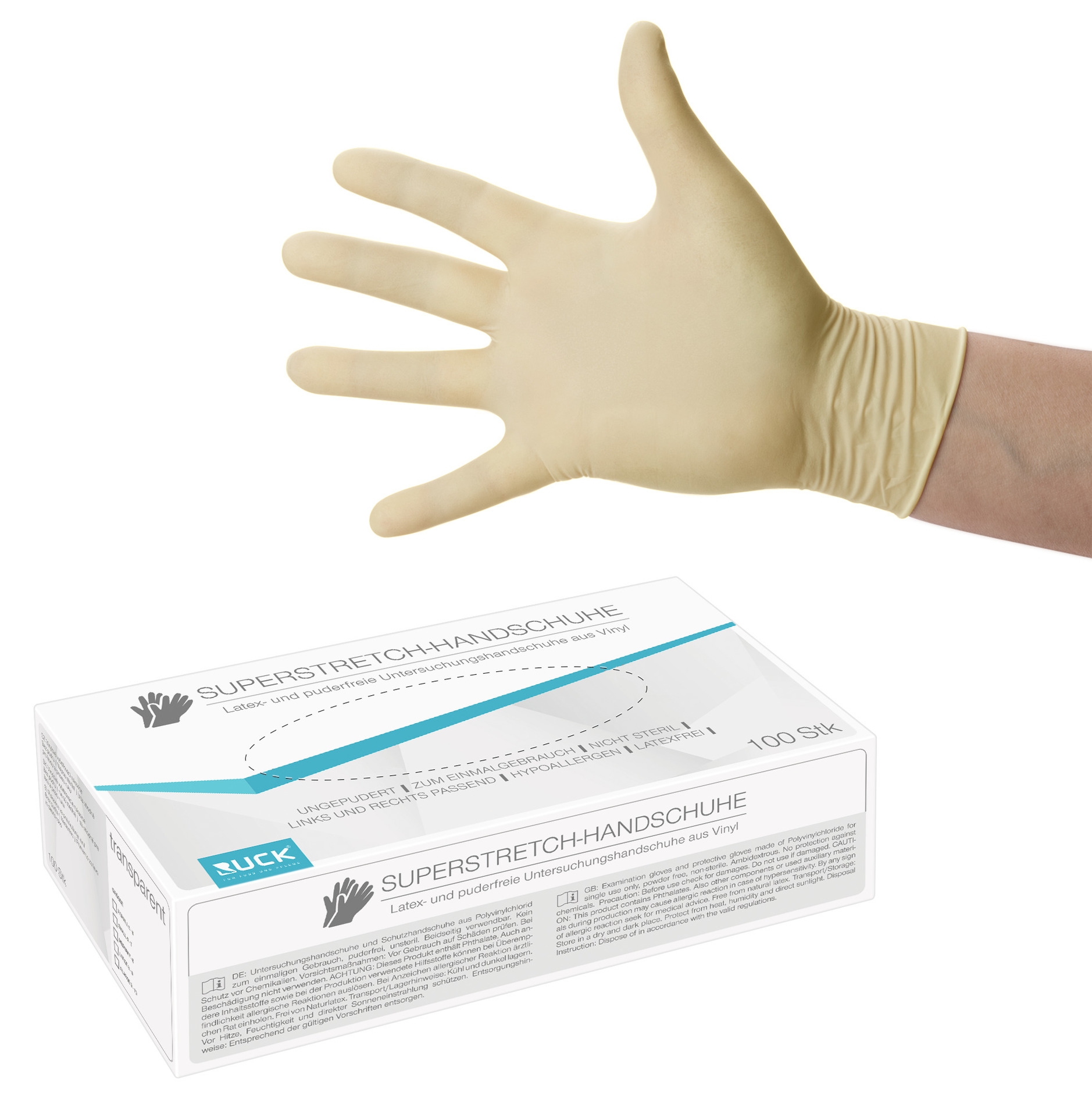 RUCK Venyl-Superstretch-Einmalhandschuhe ungepudert | L groß 100 Stück