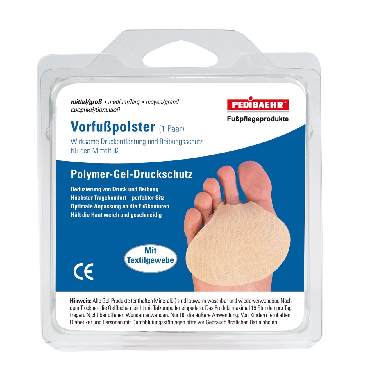 Pedibaehr Gel-Vorfußpolster mittel/groß 1 Paar