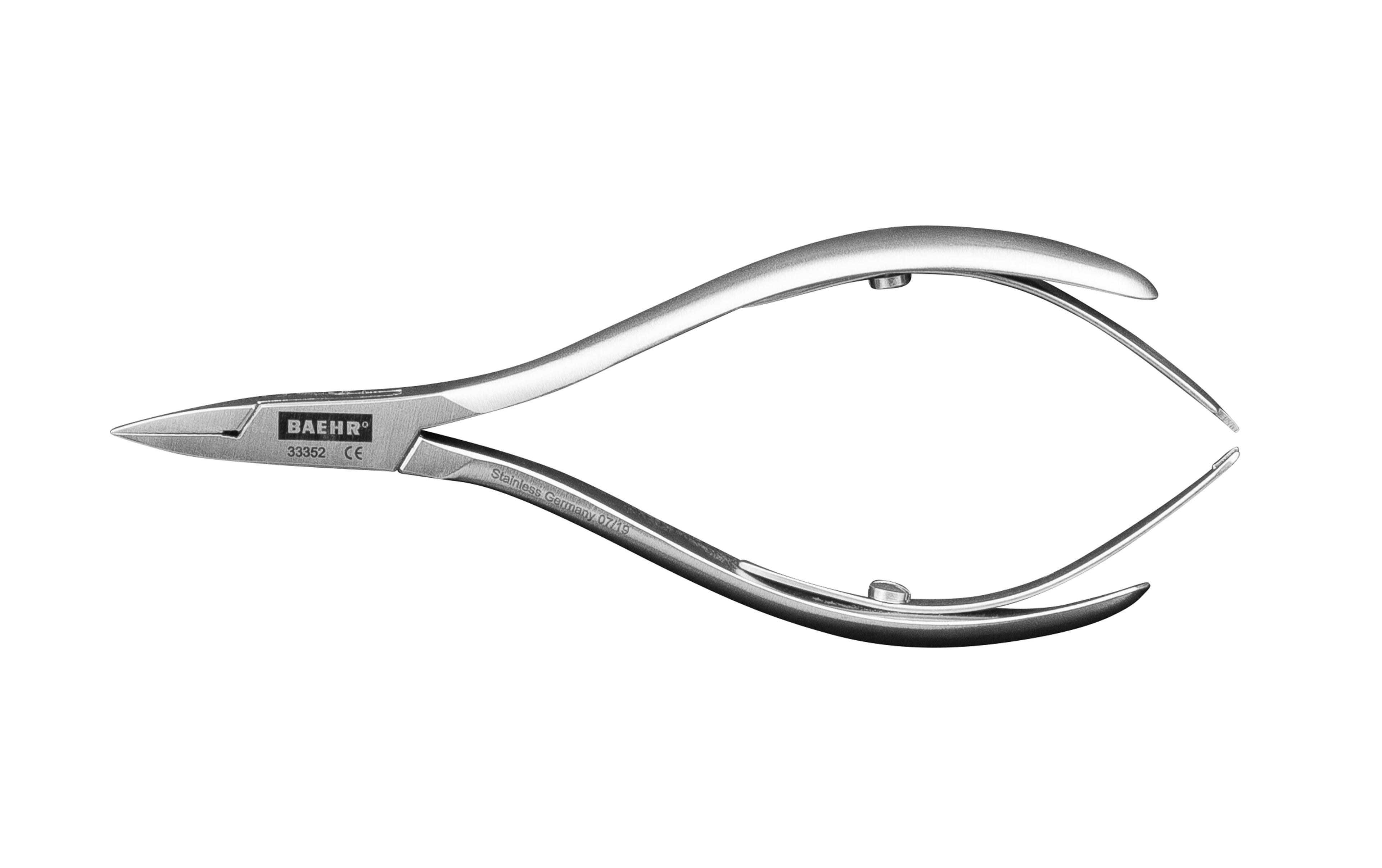 BAEHR PODOLINE Eckenzange 10 cm, extraschlank und fein, gebürstet