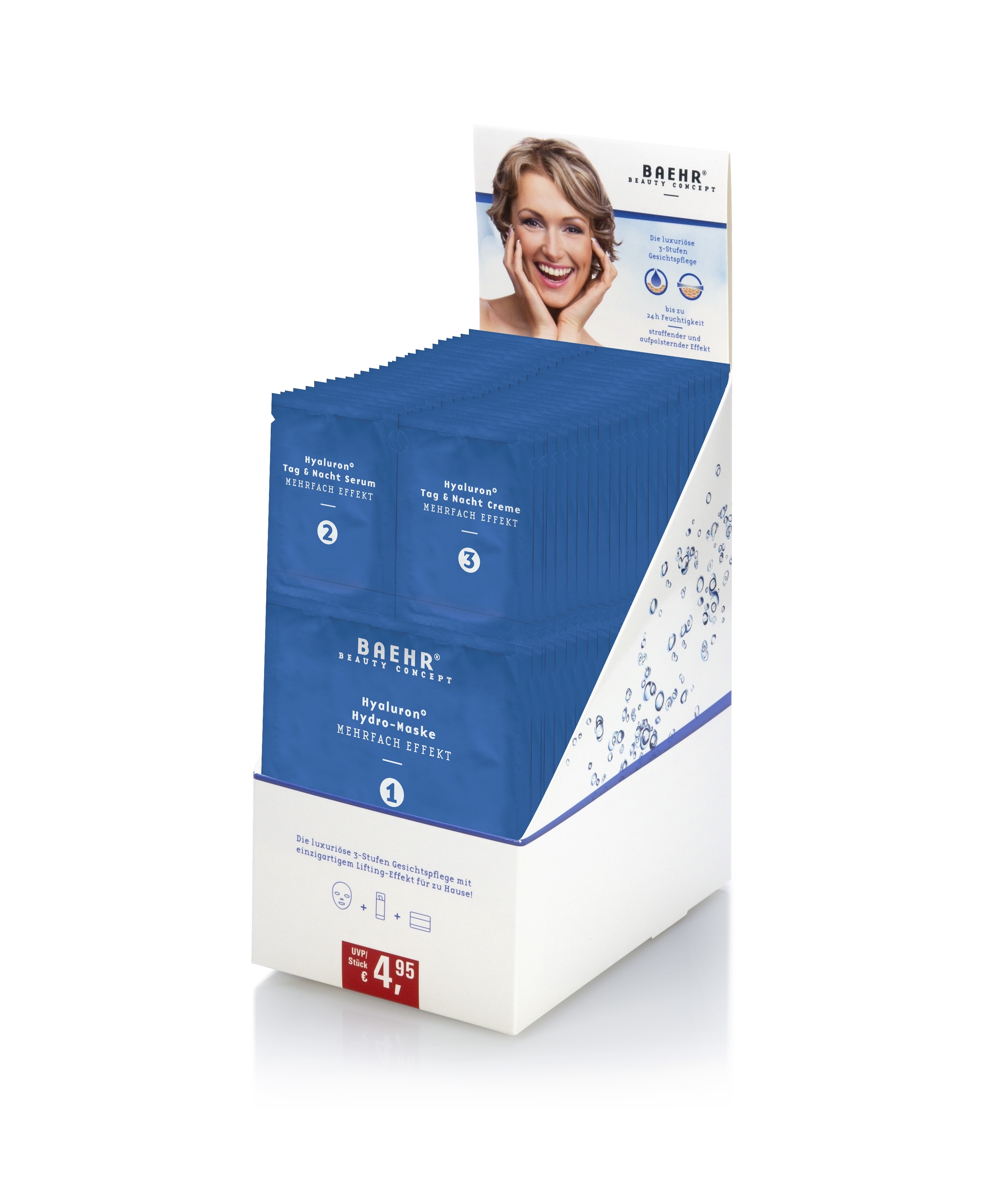 BAEHR Hyaluron+ - Vliesmaske Thekenaufsteller mit 50 Sachets