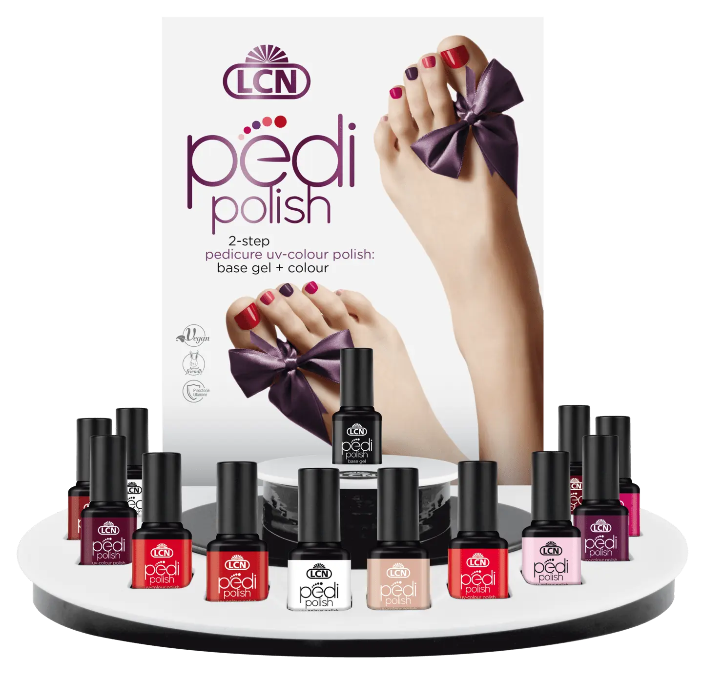 LCN Pedi Polish Display inkl. aller Farben und dem Pedi Base Gel