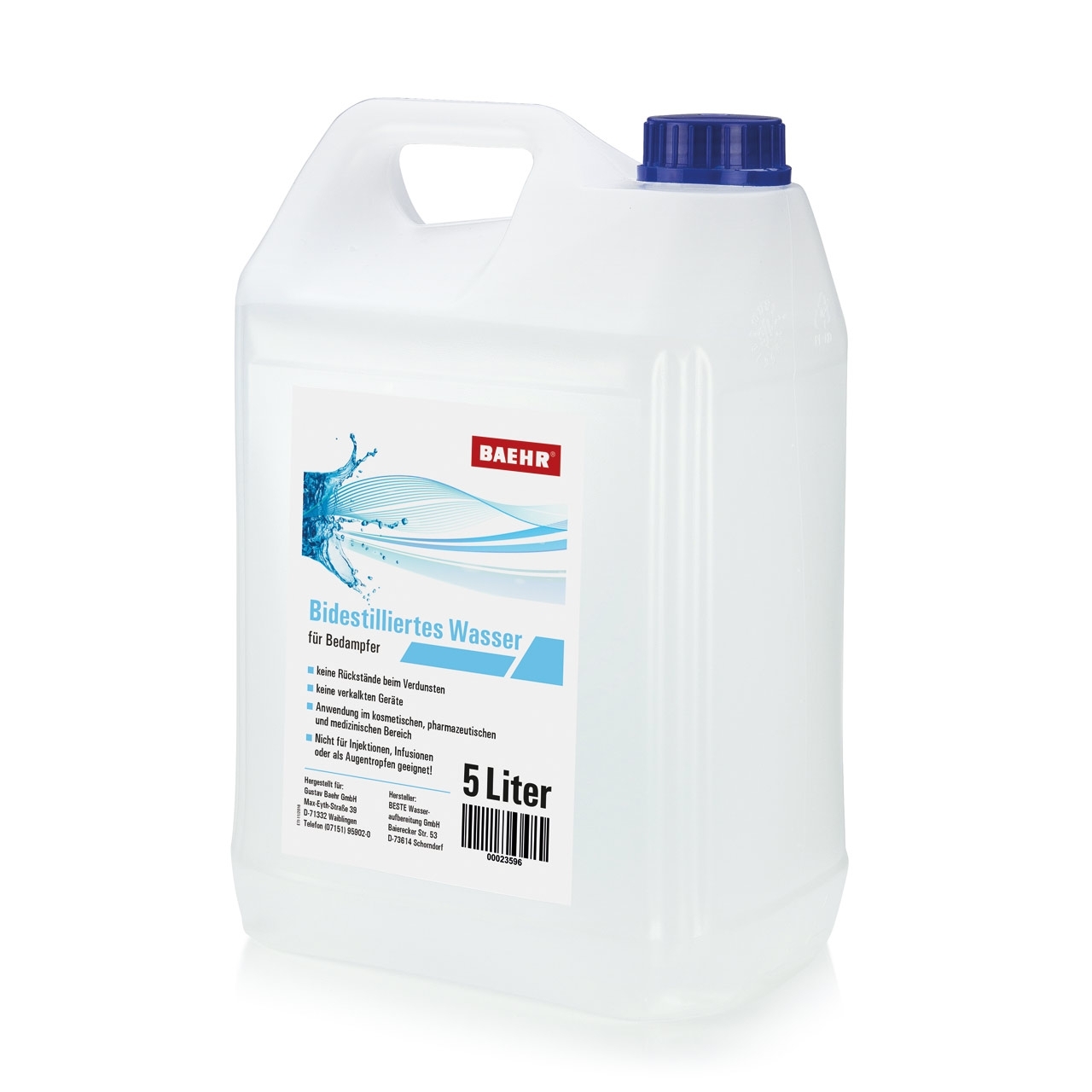 BAEHR Bidestilliertes Wasser, 5.000 ml, UN Kanister 5000 ml