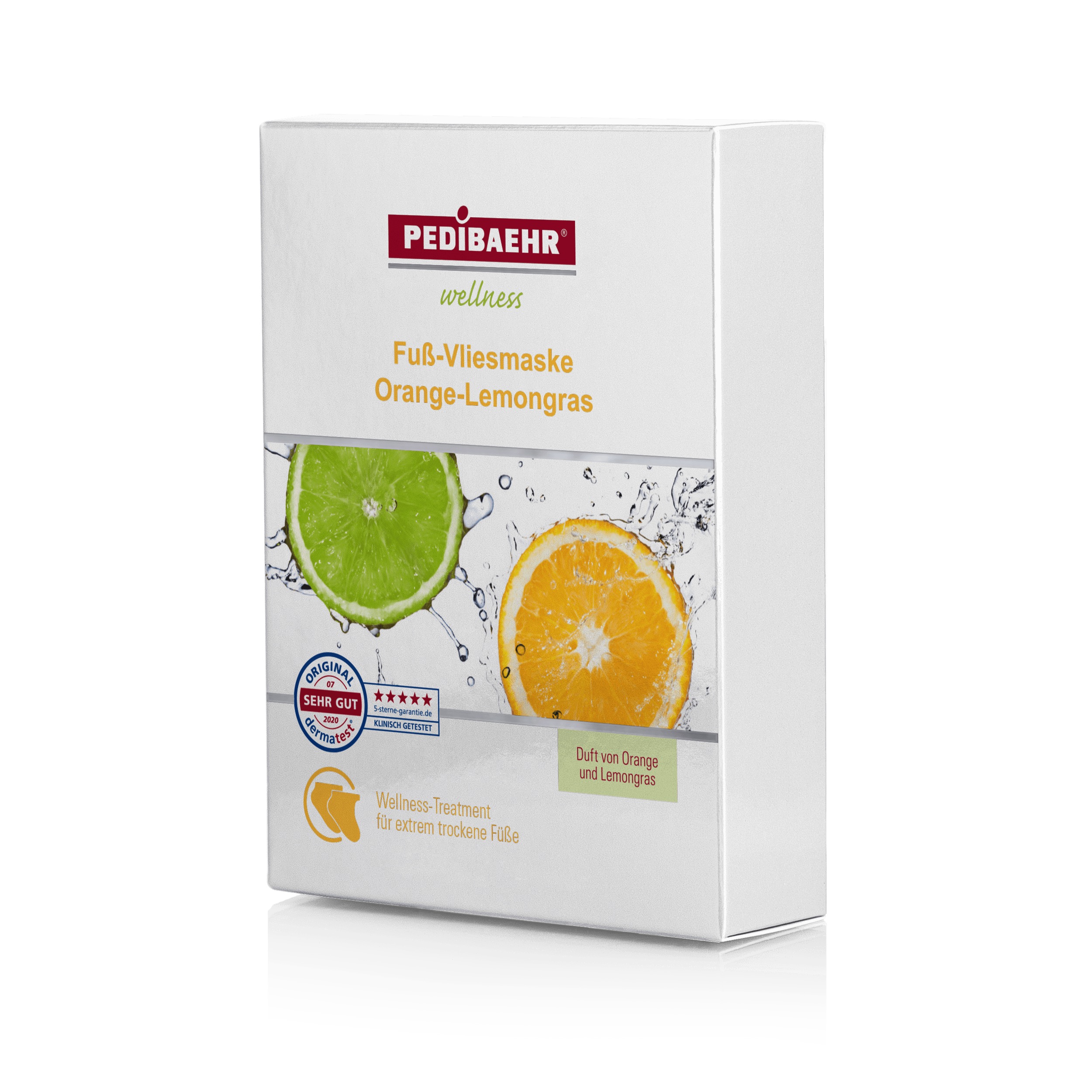 PEDIBAEHR Fuss-Vliesmaske Orange-Lemongrass | 5 Paar