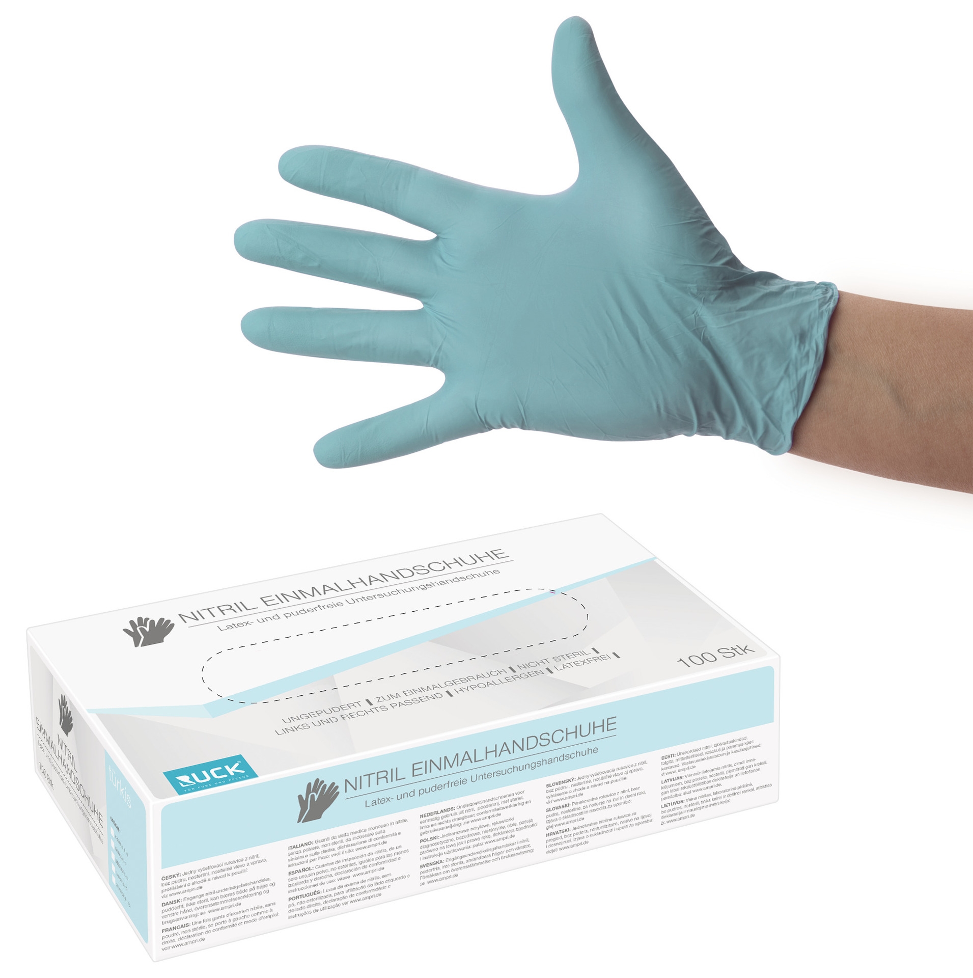 RUCK Nitril-Einmalhandschuhe türkis ungepudert | XL extra-groß 100 Stück