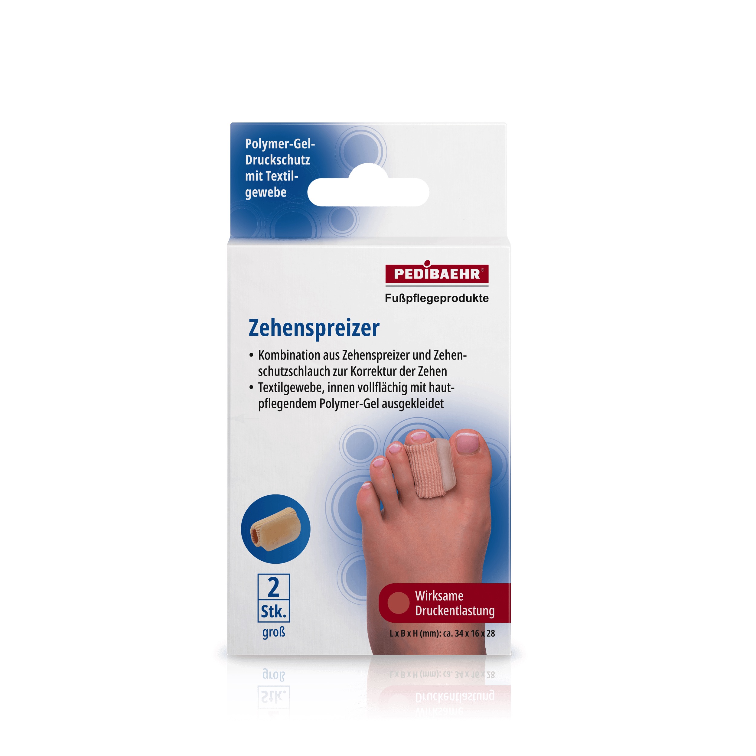 Pedibaehr Zehenspreizer mit Gel-Überzug, groß, 2 Stück