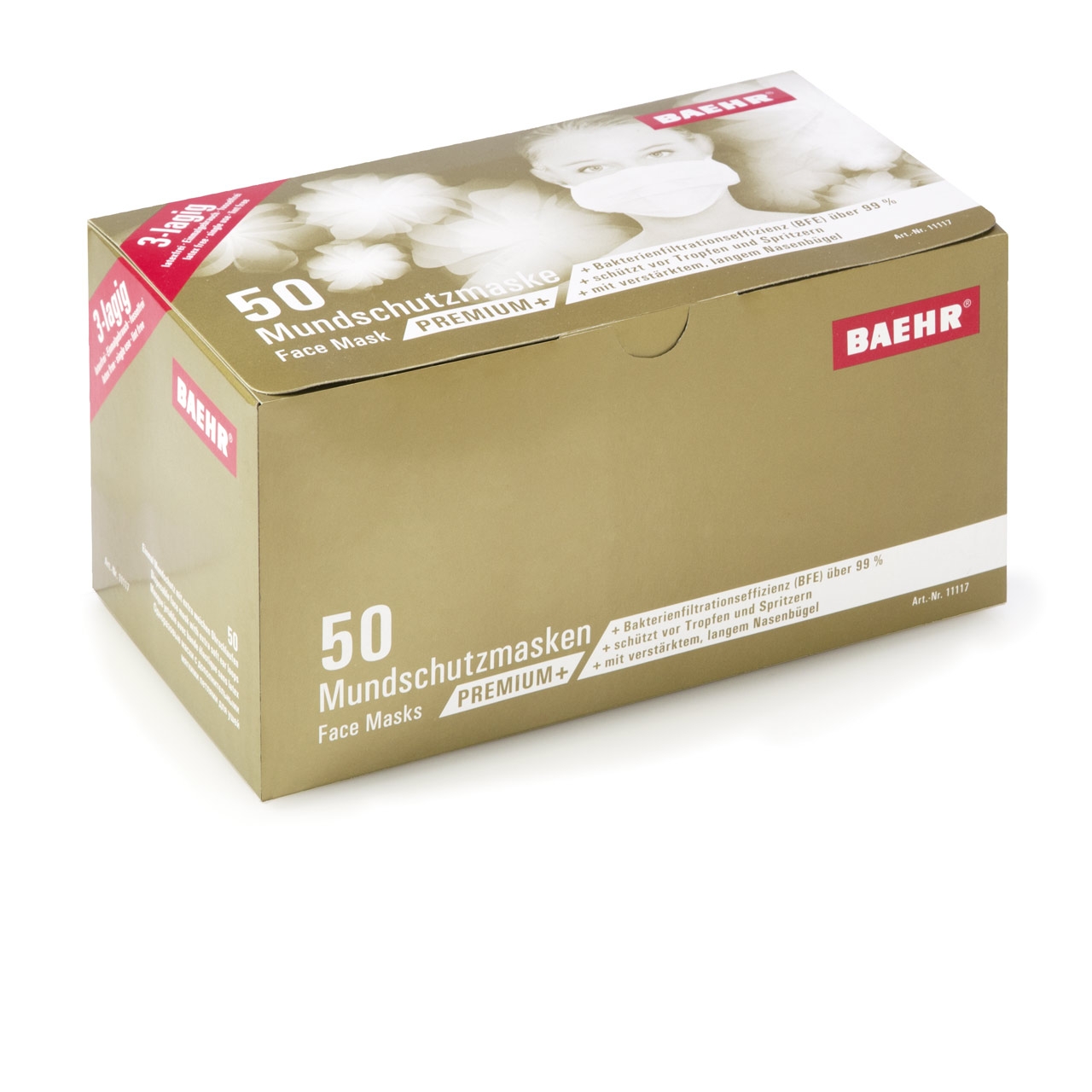 BAEHR - Mundschutzmasken PREMIUM+ | EN 14683 Typ II | 50 Stück 