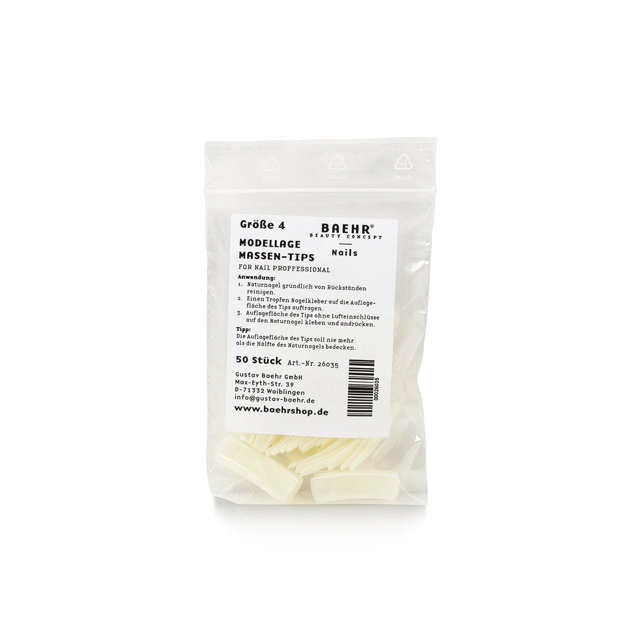 BAEHR BEAUTY CONCEPT - NAILS Nachfüllbeutel Massen Tips Gr.4 1 Beutel (60 Stück)