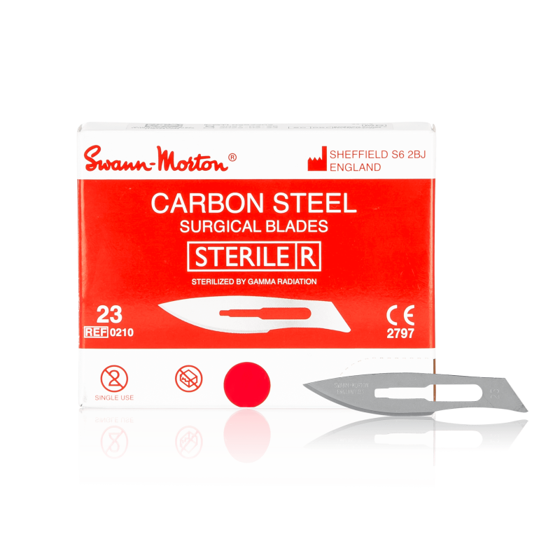 SWANN-MORTON Carbonstahl-Klingen Nr. 23 steril (100 Stück)