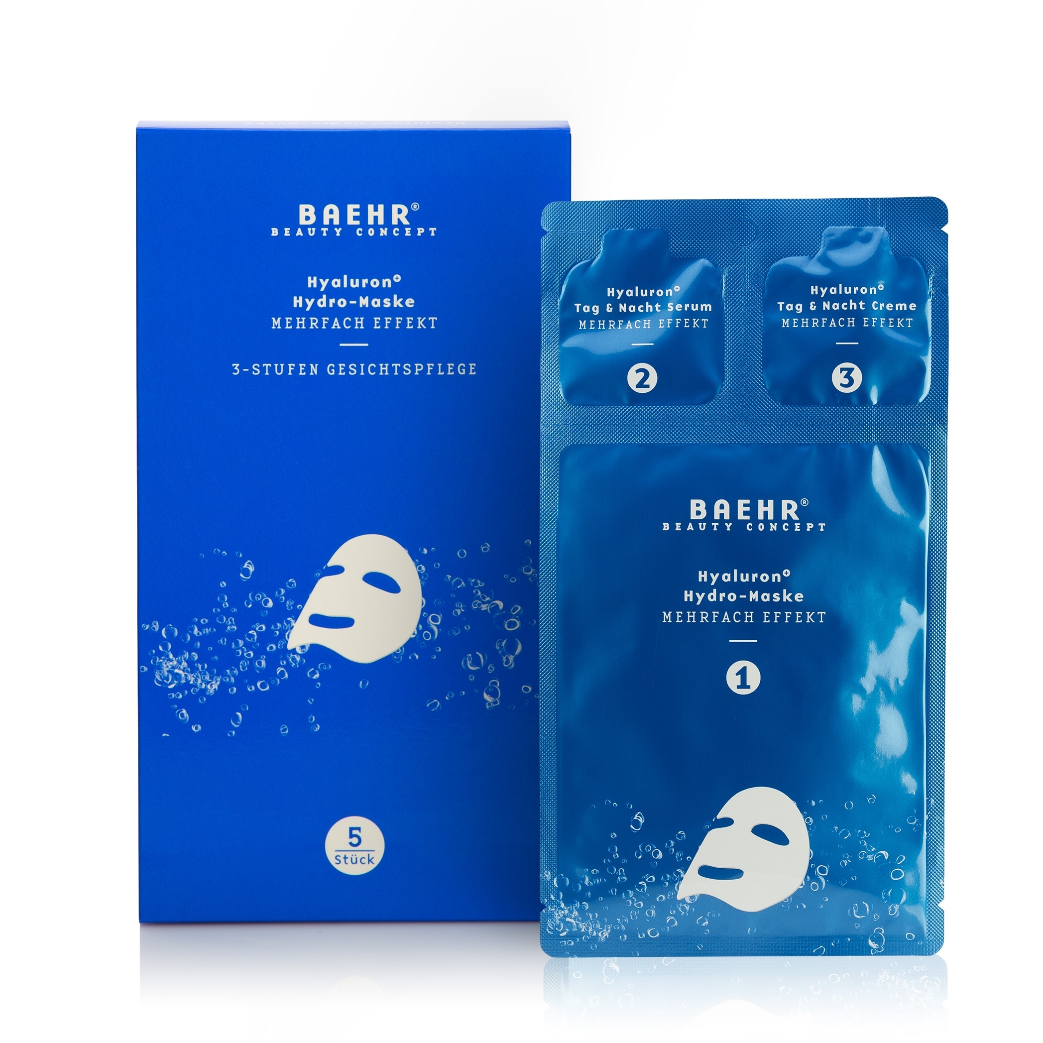 BAEHR Hyaluron+ - Vliesmaske, 3-Stufen Gesichtspflege | 5 Stück 