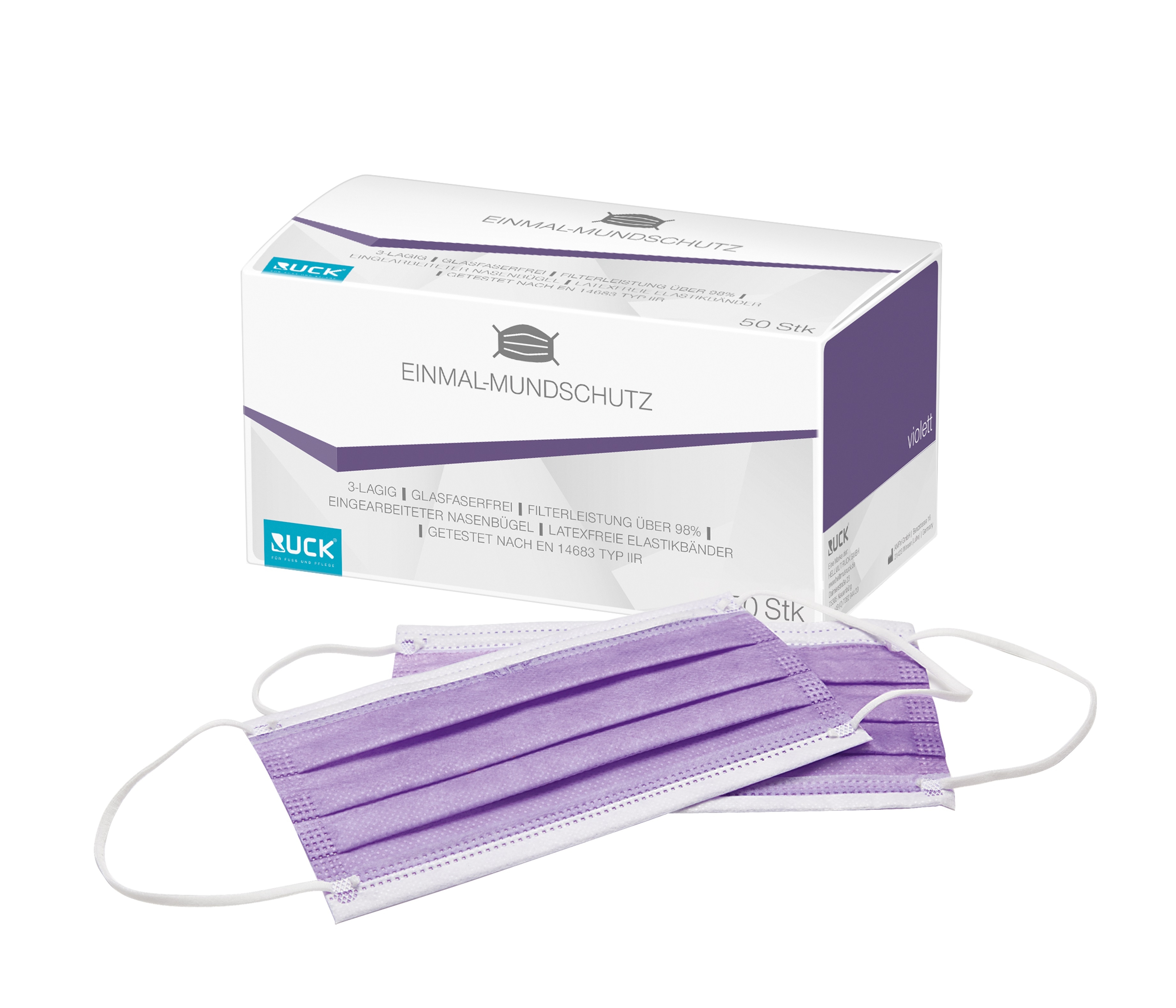RUCK Einmal-Mundschutz violett | 3-lagig EN 14683 Typ II R 50 Stück